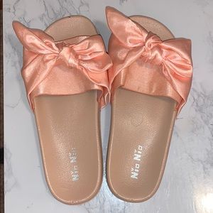 Pink Satin Bow Slides